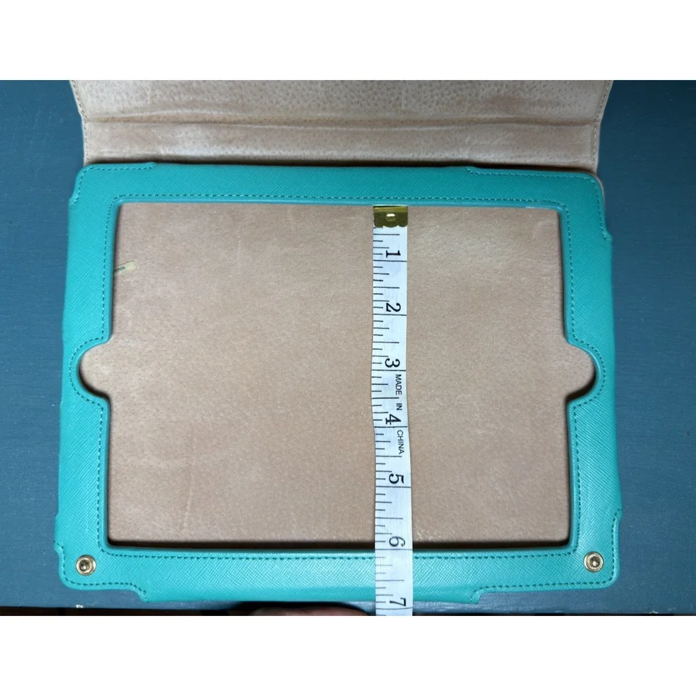 Tory Burch Saffiano Leather iPad Tablet Case Folio Turquoise Teal w/ Handle